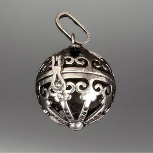 Silvertone Charm Black Stone Pendant + free 16” cord necklace